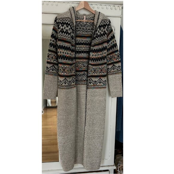 Raga / Anthropologie Hooded Duster Maxi Printed Cardigan Sweater Sz XS - Picture 3 of 6